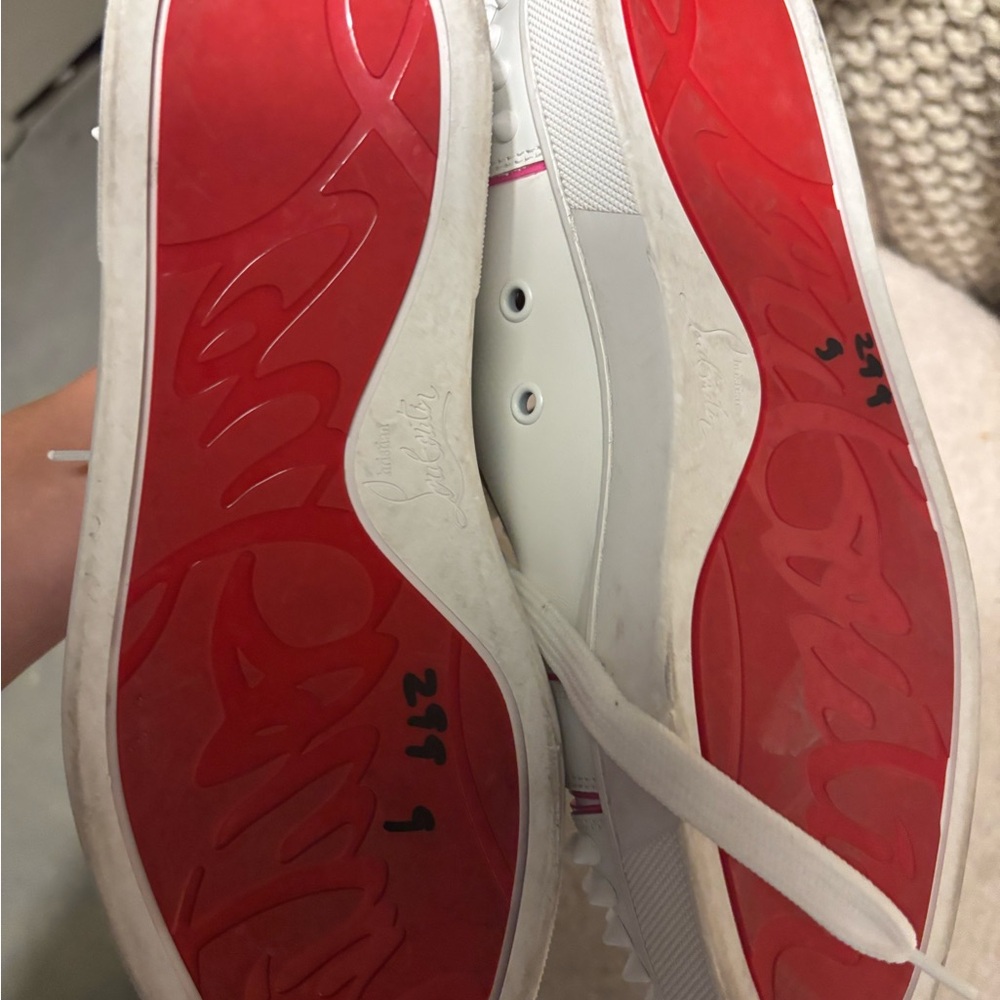 Authentic Christian Louboutin White and Pink Studded Sneakers 37.5 - Picture 8 of 12